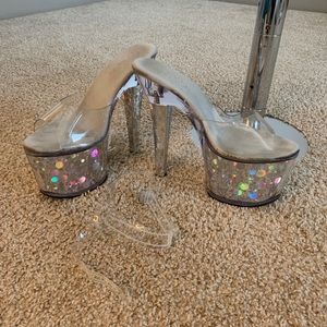 Pleaser 7” Radiant 708BHG holograph silver sandle